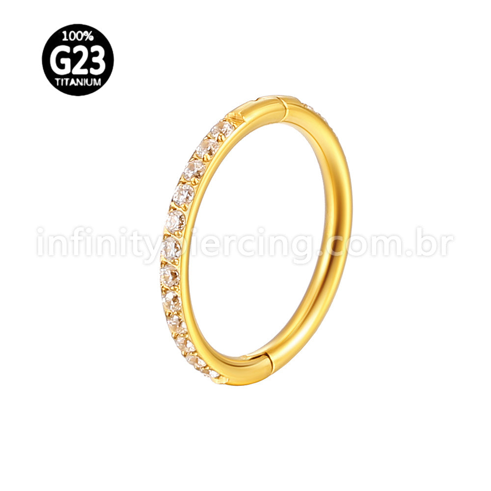 Piercing Argola Titânio Abertura Meio a Meio Zircônia Cravejada Lateral Completa