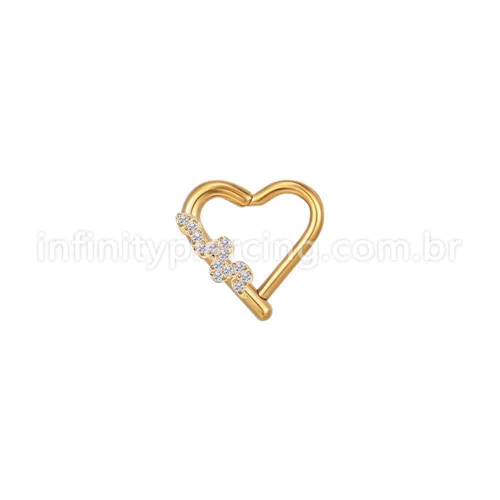 Piercing Coração Aço Cirúrgico Segmento Articulado Cobra Zircônia Cravejada
