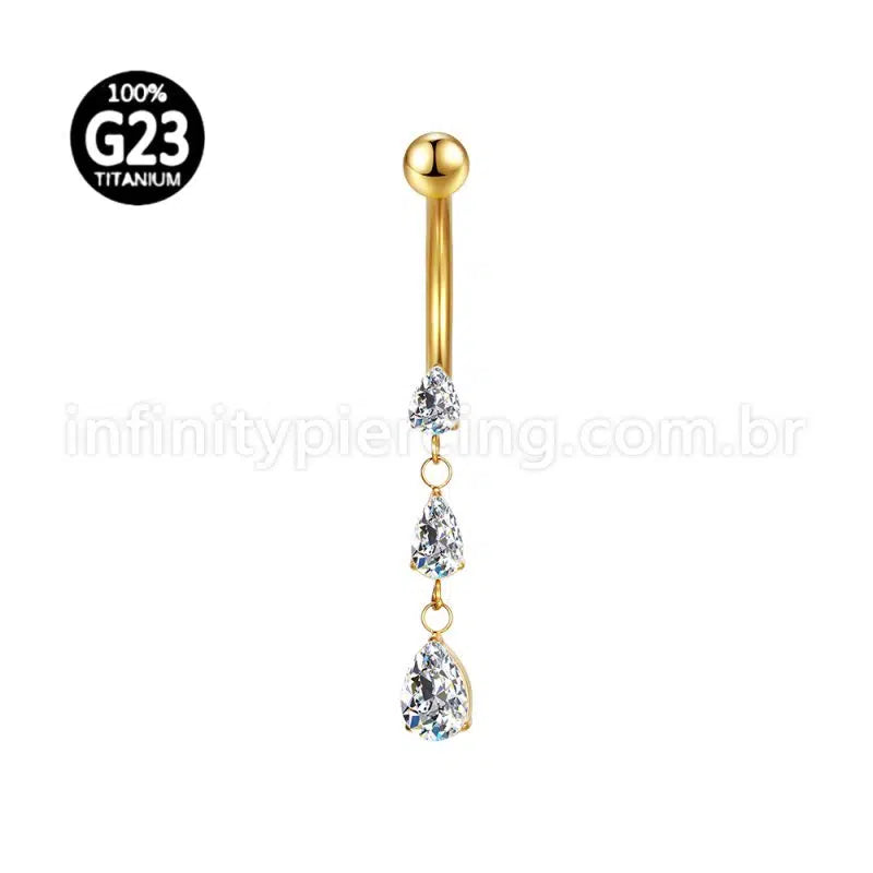 Piercing Banana Titânio 3 Pedras Gota Zircônia