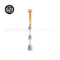 Piercing Banana Titânio 3 Pedras Gota Zircônia