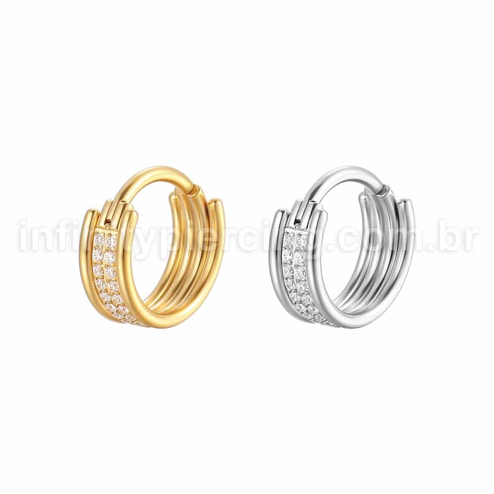 Piercing Argola Titânio Segmento Articulado Dupla Fileira Zircônia Cravejada