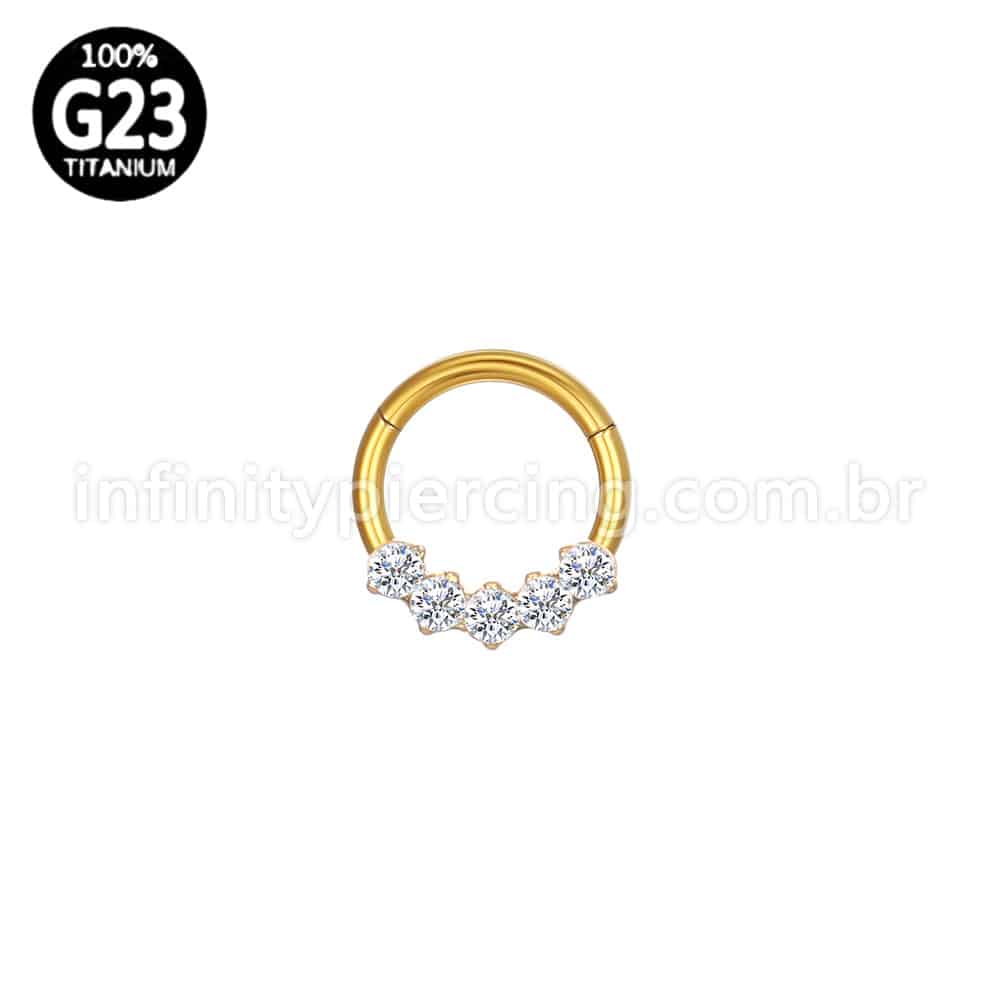 Piercing Argola Titânio 5 Pedras Zircônia Cravejada