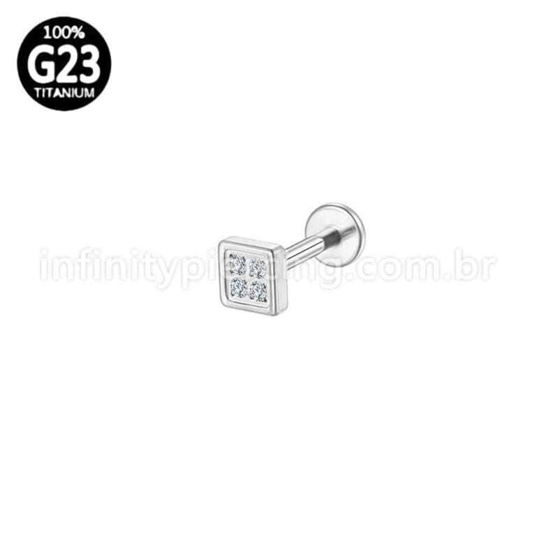 Piercing Labret Titânio Quadrado Com 4 Mini Zircônia
