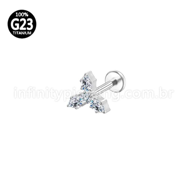 Piercing Labret Titânio 4 Zircônia Cravejada