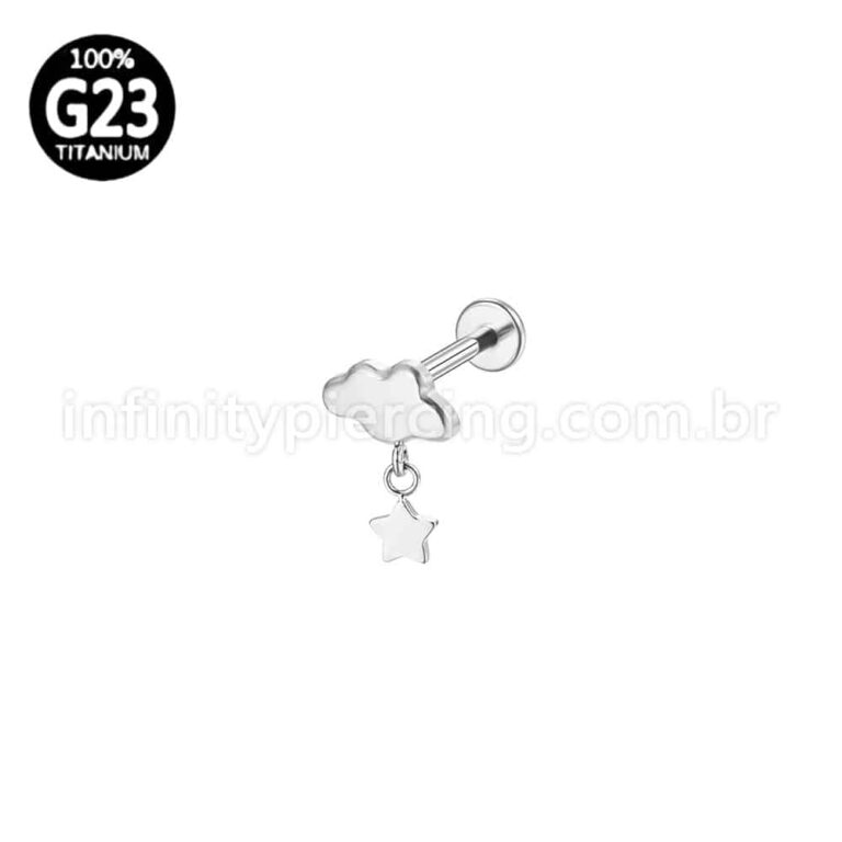 Piercing Labret Titânio Nuvem Com Pingente Estrela