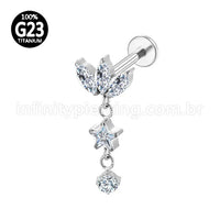 Piercing Labret Titânio Flor Zircônia Cravejada Com Pingente