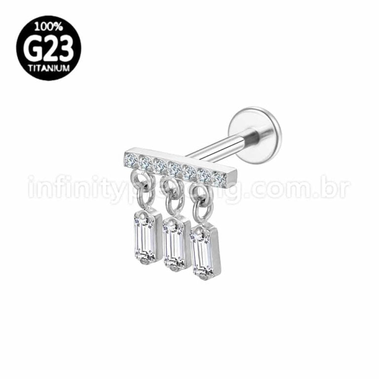 Piercing Labret Titânio Barra Com Pingentes Zircônia Cravejada