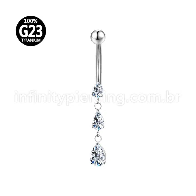 Piercing Banana Titânio 3 Pedras Gota Zircônia