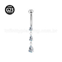 Piercing Banana Titânio 3 Pedras Gota Zircônia
