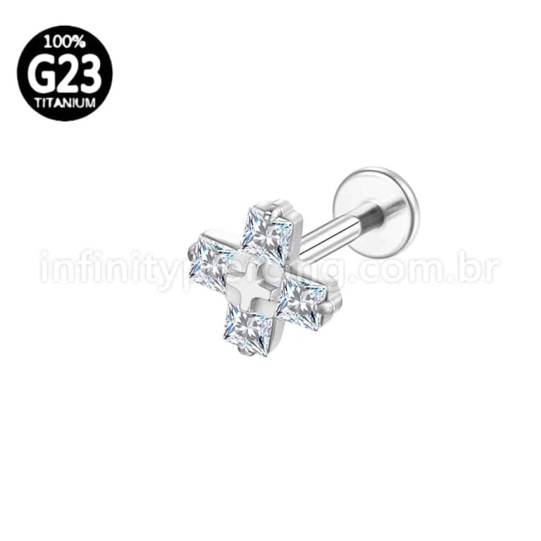 Piercing Labret Titânio X 4 Zircônias