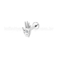 Piercing Labret Aço Cirúrgico Mão Com Zircônia