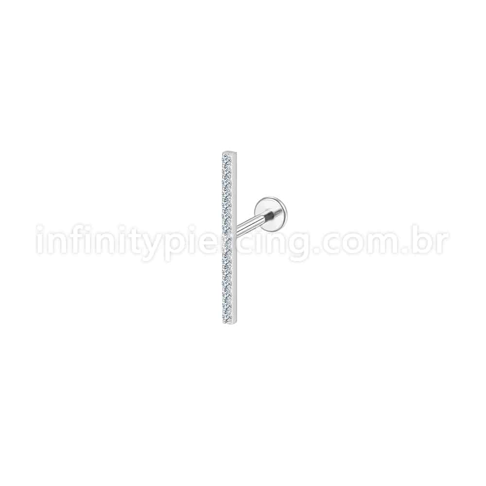 Piercing Labret Aço Cirúrgico Barra 20Mm Zircônia Cravejada
