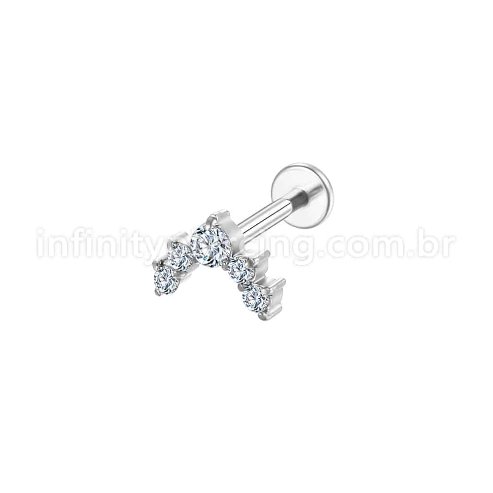 Piercing Labret Aço Cirúrgico Curvo Zircônias