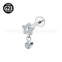 Piercing Labret Titânio Flor Com Pingente Zircônia