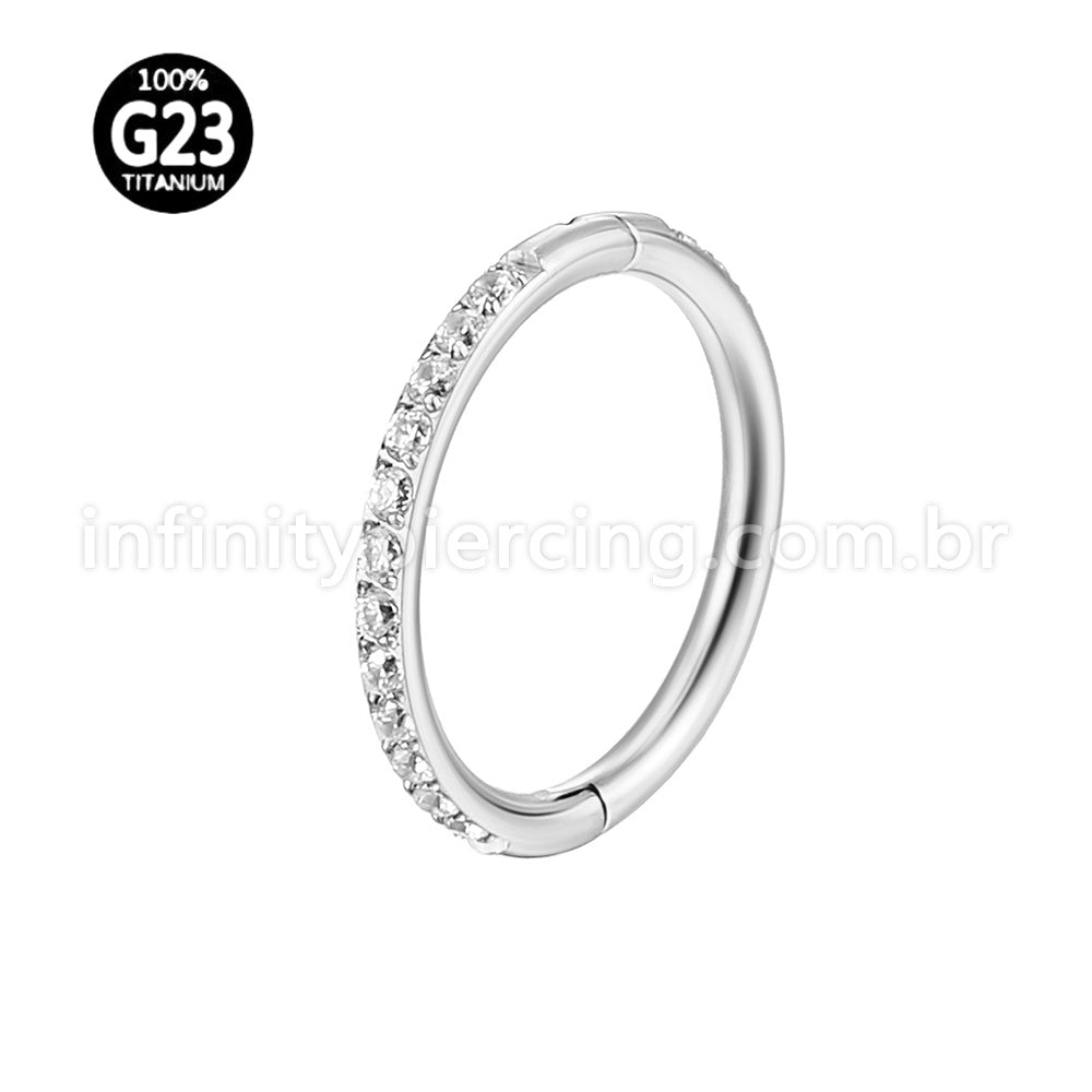 Piercing Argola Titânio Abertura Meio a Meio Zircônia Cravejada Lateral Completa