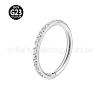Piercing Argola Titânio Abertura Meio a Meio Zircônia Cravejada Lateral Completa