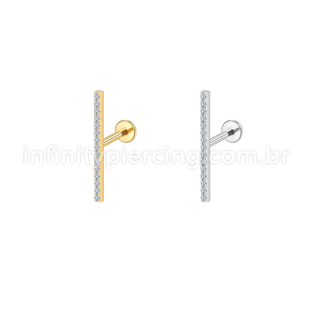Piercing Labret Aço Cirúrgico Barra 20Mm Zircônia Cravejada