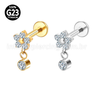 Piercing Labret Titânio Flor Com Pingente Zircônia