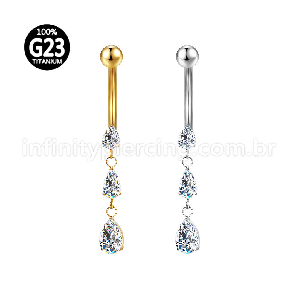 Piercing Banana Titânio 3 Pedras Gota Zircônia