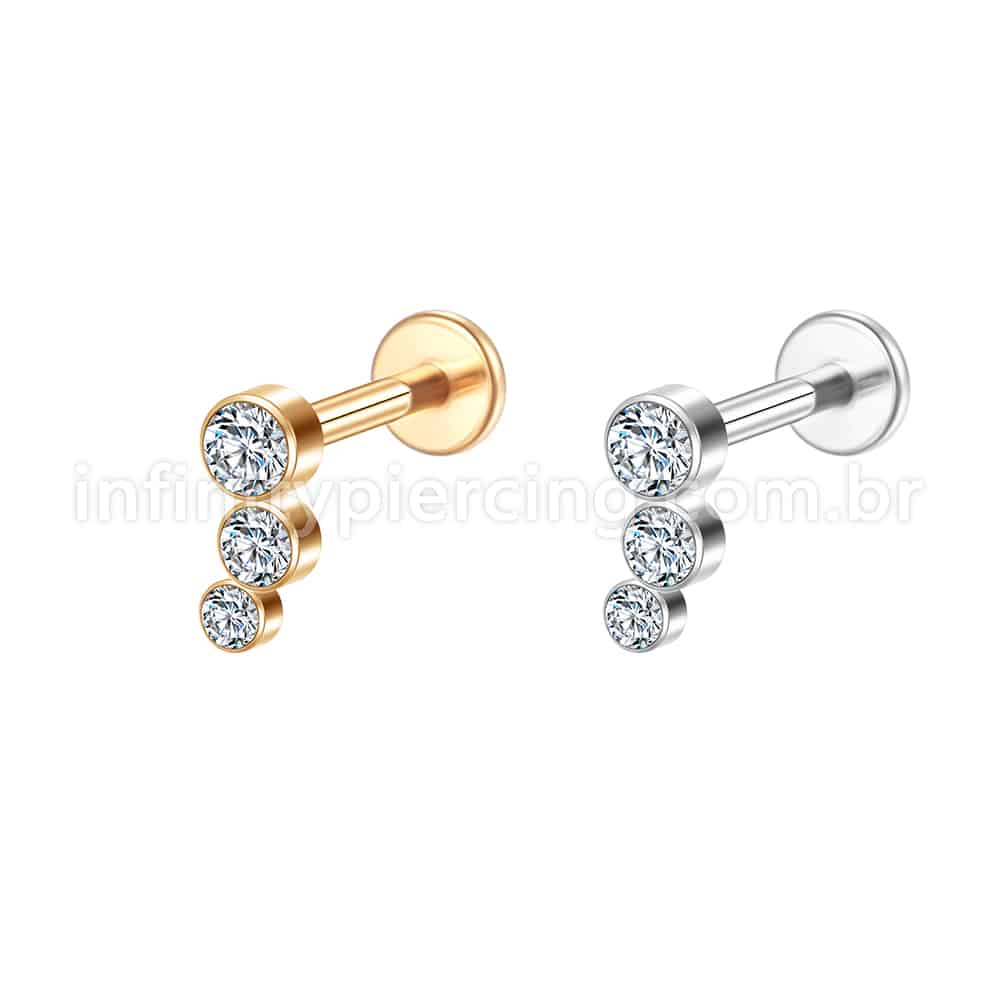 Piercing Labret Aço Cirúrgico Trio Zircônia