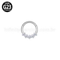 Piercing Argola Titânio 5 Pedras Zircônia Cravejada