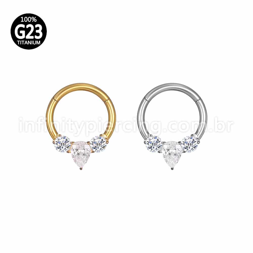 Piercing Argola Titânio Segmento Articulado Zircônia Cravejada