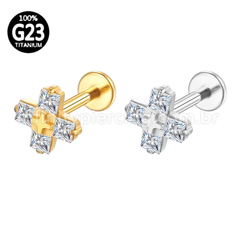 Piercing Labret Titânio X 4 Zircônias