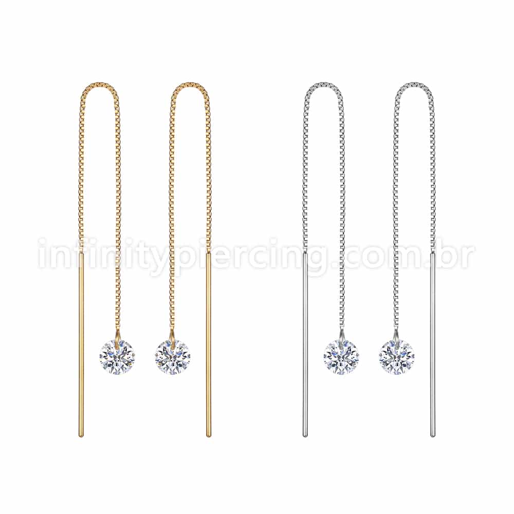 Piercing Palitinho Corrente Aço Cirúrgico Zircônia Redonda