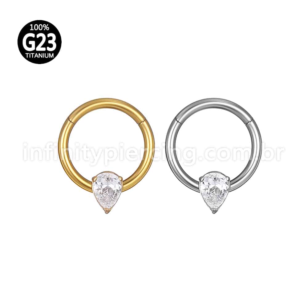 Piercing Argola Titânio Segmento Articulado Zircônia Gota