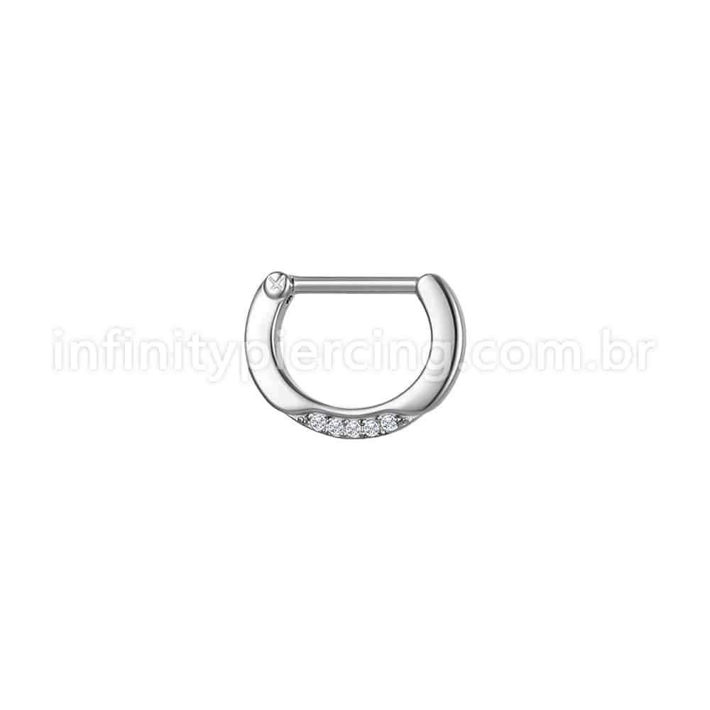 Piercing Meia Argola Aço cirúrgico Click Zircônia Lateral
