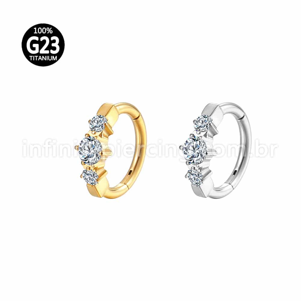 Piercing Argola Titânio Segmento Articulado Redondo Zircônias Cravejadas