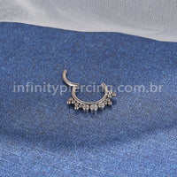 Piercing Argola Titânio Segmento Articulado Indiano 3 Zircônias Cravejadas
