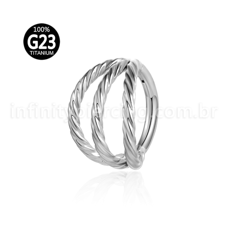 Piercing Argola Titânio Três Fileiras Torcidas Segmento Articulado