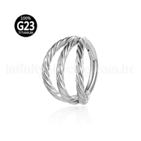 Piercing Argola Titânio Três Fileiras Torcidas Segmento Articulado