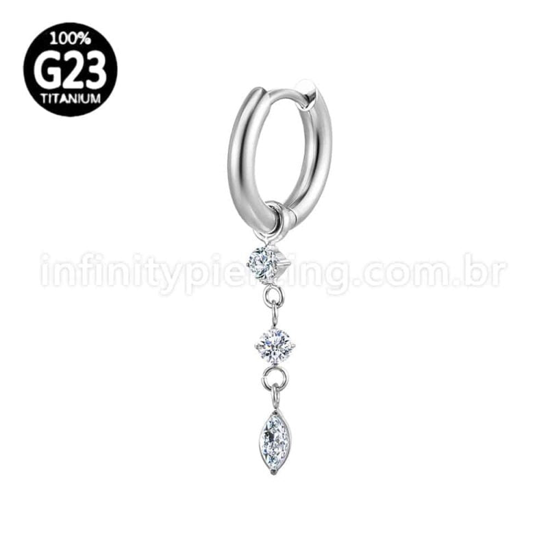 Piercing Argola Titânio Com Pingente Zircônia Cravejada