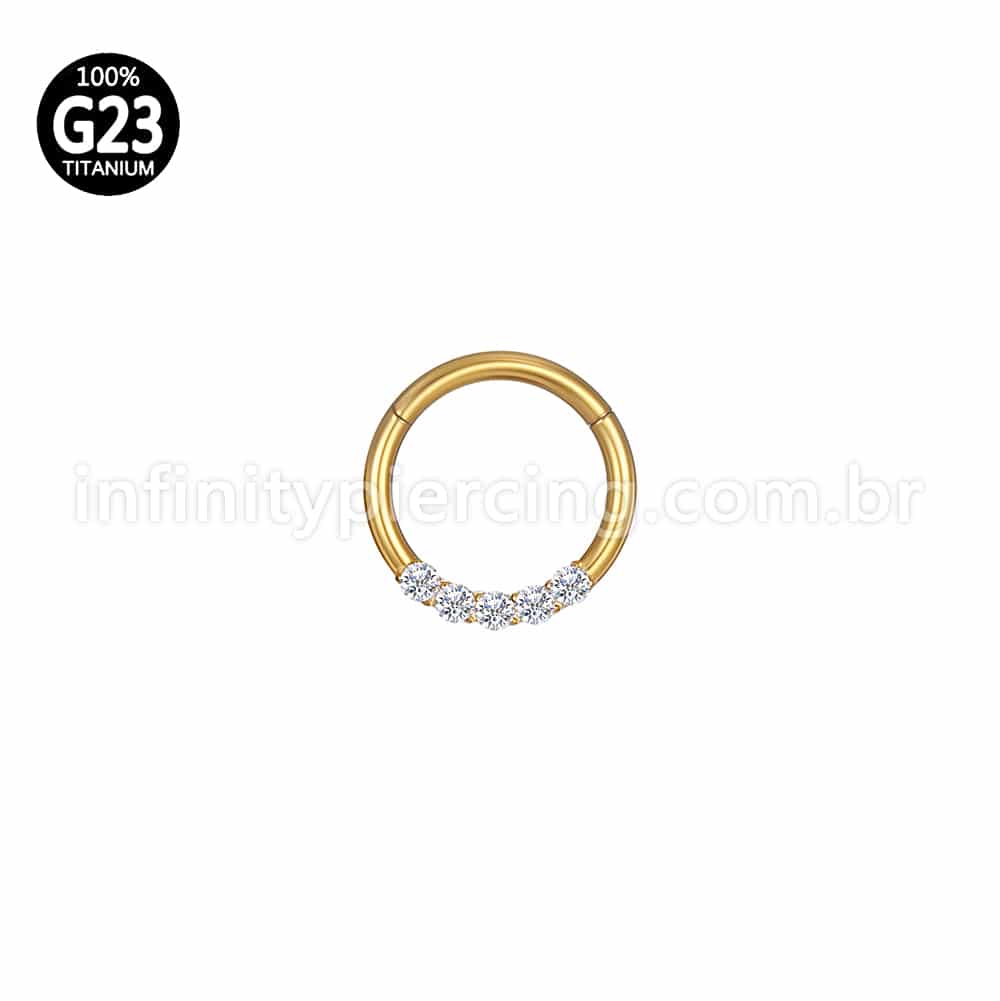 Piercing Argola Titânio Segmento Articulado 5 Pedras Zircônia