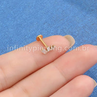 Piercing Labret Titânio Curvo 4 Pedras Zircônia Cravejada
