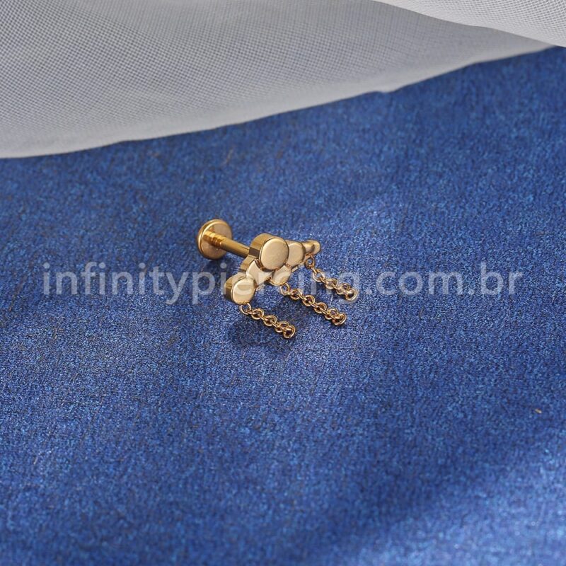 Piercing Labret Aço Cirúrgico Nuvem Com Mini Correntes
