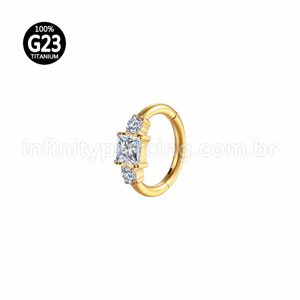 Piercing Argola Titânio Segmento Articulado Quadrado/Redondo Zircônias Cravejadas