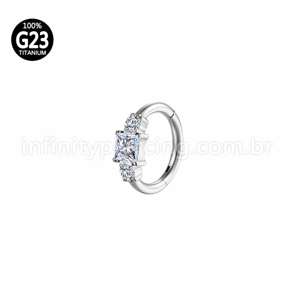 Piercing Argola Titânio Segmento Articulado Quadrado/Redondo Zircônias Cravejadas