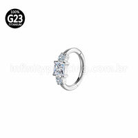 Piercing Argola Titânio Segmento Articulado Quadrado/Redondo Zircônias Cravejadas