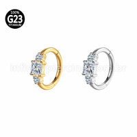 Piercing Argola Titânio Segmento Articulado Quadrado/Redondo Zircônias Cravejadas