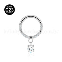 Piercing Argola Titânio Segmento Articulado Zircônia Cravejada Frontal Com Pingente