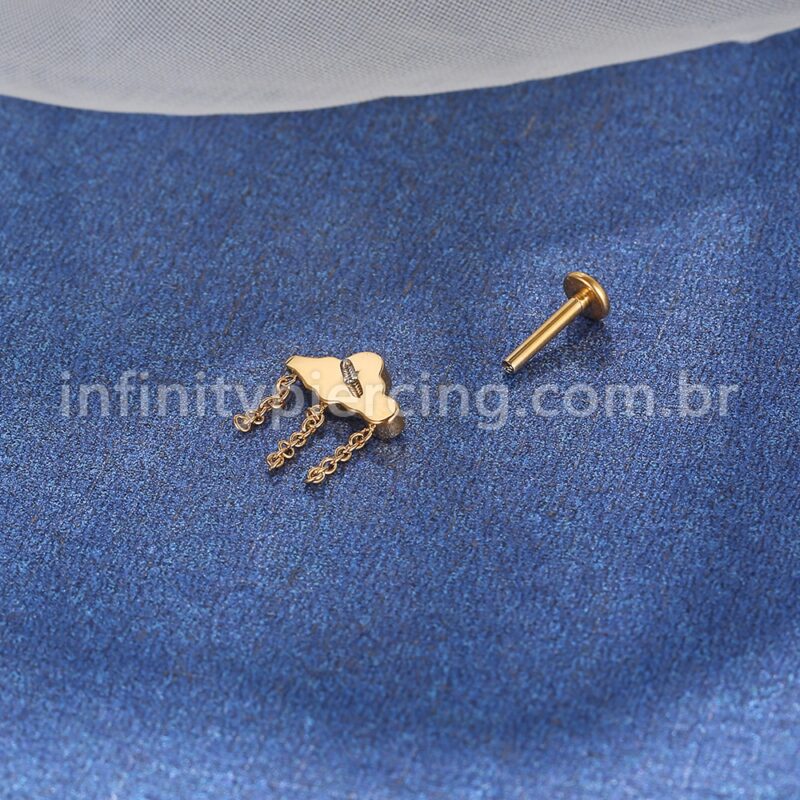 Piercing Labret Aço Cirúrgico Nuvem Com Mini Correntes