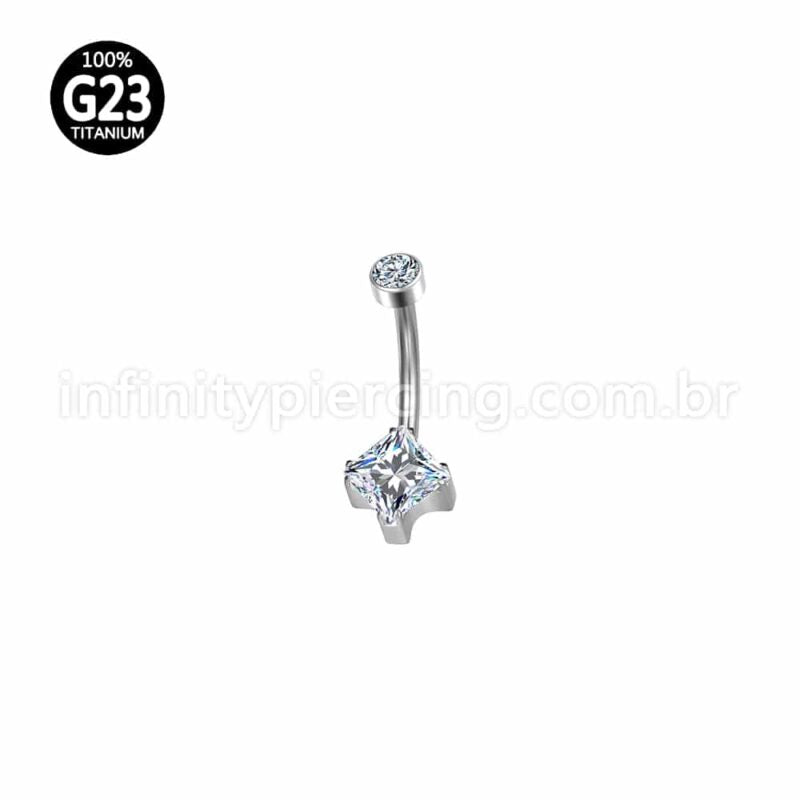Piercing Banana Titânio Zircônia Quadrada