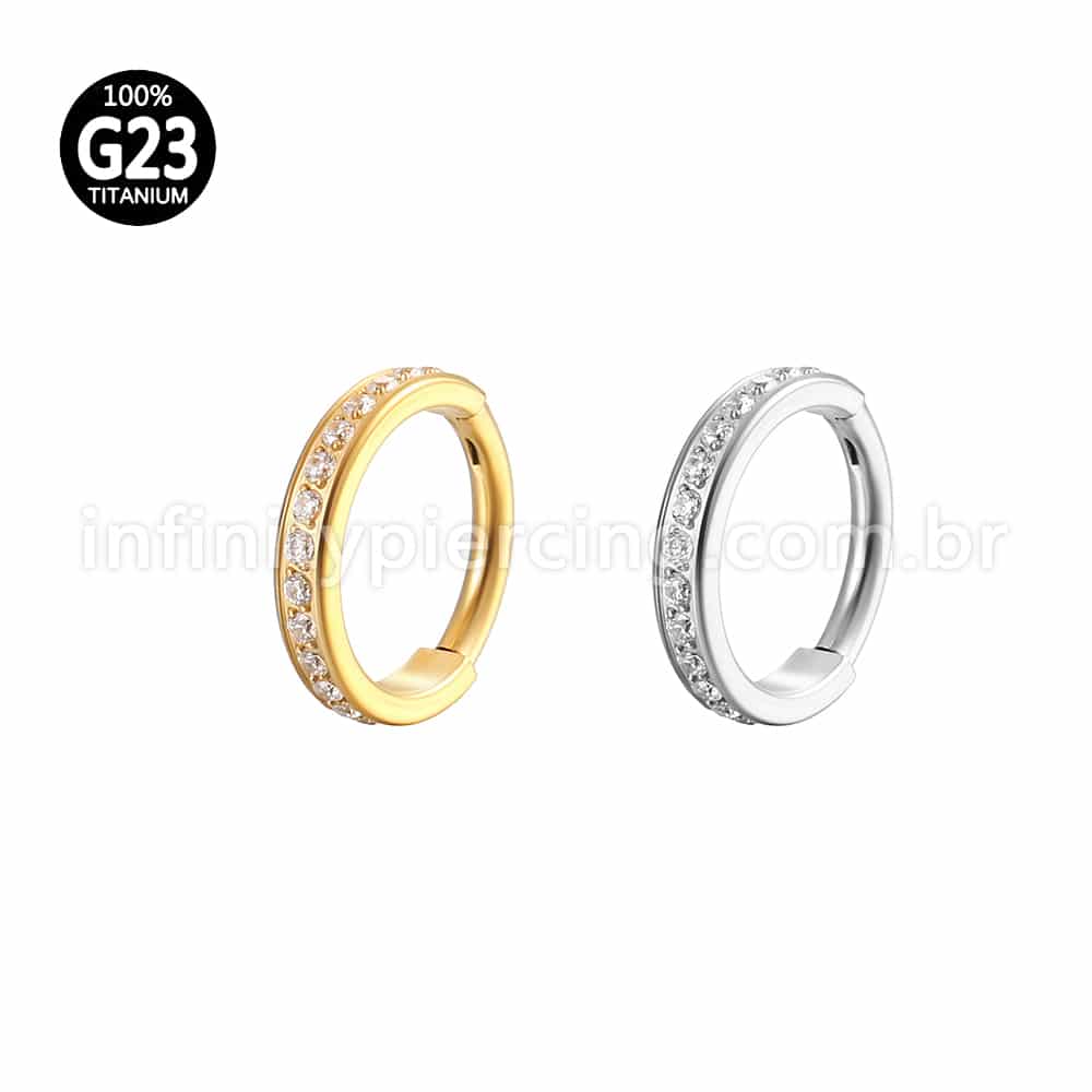 Piercing Argola Titânio Segmento Articulado Zircônia Cravejada