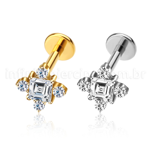 Piercing Labret Aço Cirúrgico 5 Zircônias