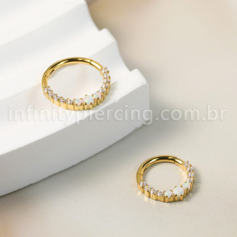 Piercing Argola Titânio Segmento Articulado Zircônia Cravejada Frontal