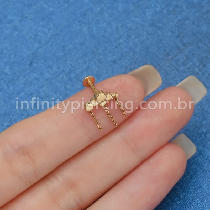 Piercing Labret Aço Cirúrgico Nuvem Com Mini Correntes