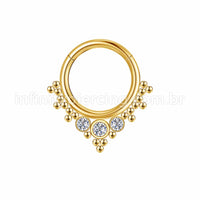 Piercing Argola Aço cirúrgico Segmento Articulado 3 Pedras Zircônia